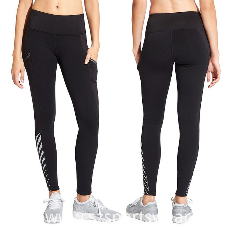 Girls Sexy Fitness Yoga Pants with Black Mesh and Reflective Stripes